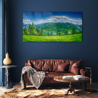 Green mountain landscape in summer Glass art print