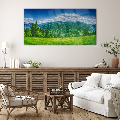 Green mountain landscape in summer Glass art print