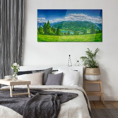 Green mountain landscape in summer Glass art print