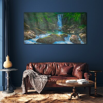 Waterfall rocks tree Glass Print