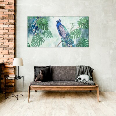Peacock in the tropical jungle Wall art on glass