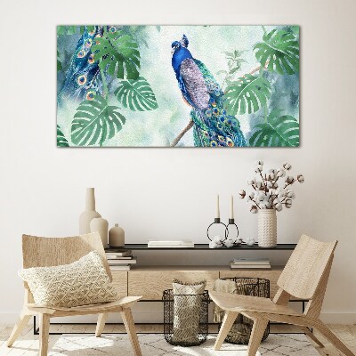 Peacock in the tropical jungle Wall art on glass