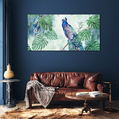 Peacock in the tropical jungle Wall art on glass