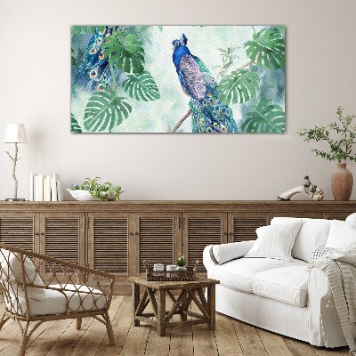 Peacock in the tropical jungle Wall art on glass