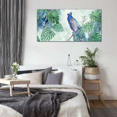 Peacock in the tropical jungle Wall art on glass