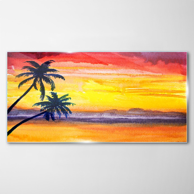 Coast palm sunset Glass Wall Art