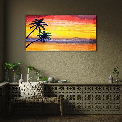 Coast palm sunset Glass Wall Art