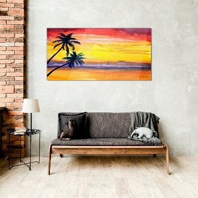 Coast palm sunset Glass Wall Art