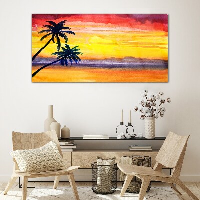 Coast palm sunset Glass Wall Art