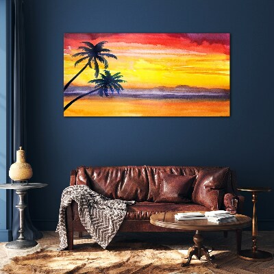 Coast palm sunset Glass Wall Art