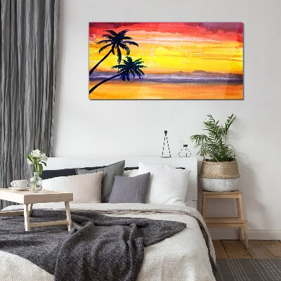 Coast palm sunset Glass Wall Art