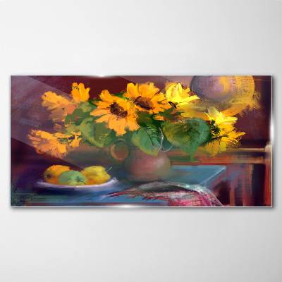 Sunflowers in a vase Wall art on glass