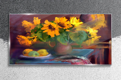Sunflowers in a vase Wall art on glass