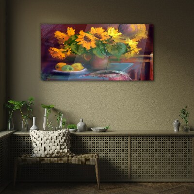 Sunflowers in a vase Wall art on glass
