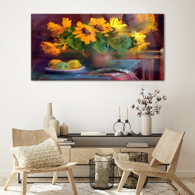 Sunflowers in a vase Wall art on glass