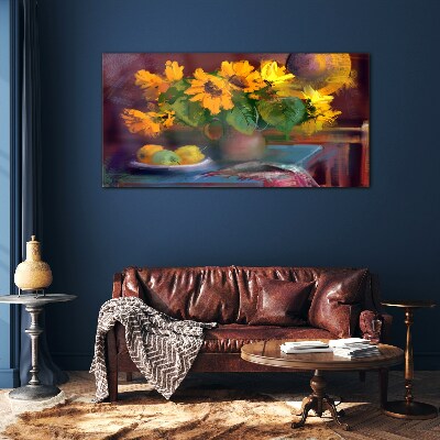 Sunflowers in a vase Wall art on glass