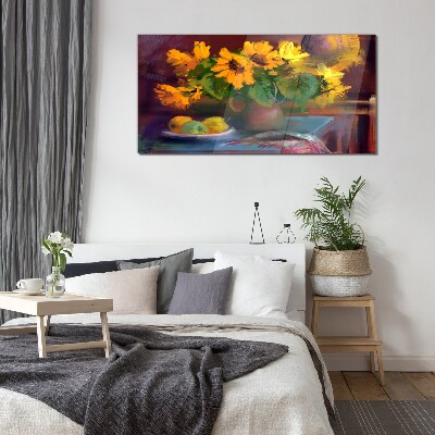 Sunflowers in a vase Wall art on glass
