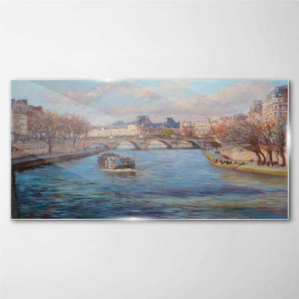 Bridge over the river in Paris Wall art on glass