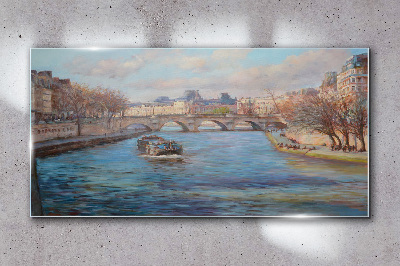 Bridge over the river in Paris Wall art on glass