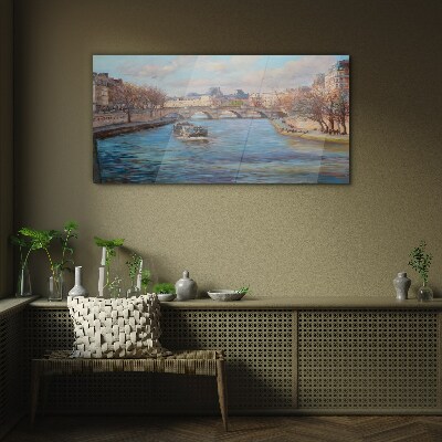 Bridge over the river in Paris Wall art on glass