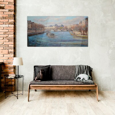 Bridge over the river in Paris Wall art on glass