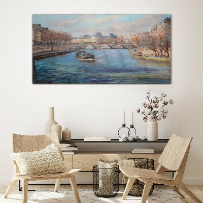 Bridge over the river in Paris Wall art on glass