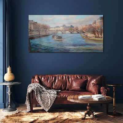 Bridge over the river in Paris Wall art on glass
