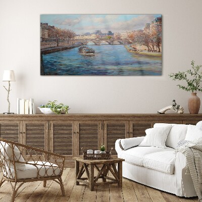 Bridge over the river in Paris Wall art on glass