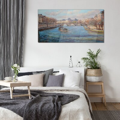 Bridge over the river in Paris Wall art on glass