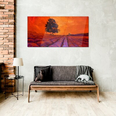 Sunset over the fields Glass art print