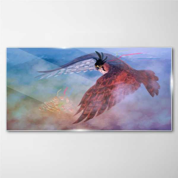 Flight of a bird of prey in the clouds Glass art print