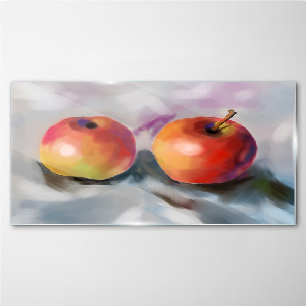 Juicy apples on a pastel background Wall art on glass