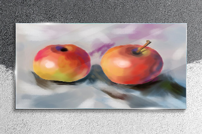 Juicy apples on a pastel background Wall art on glass