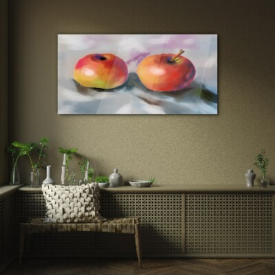 Juicy apples on a pastel background Wall art on glass