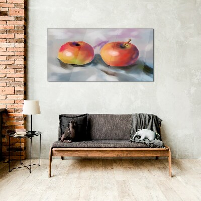 Juicy apples on a pastel background Wall art on glass