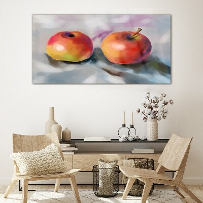 Juicy apples on a pastel background Wall art on glass