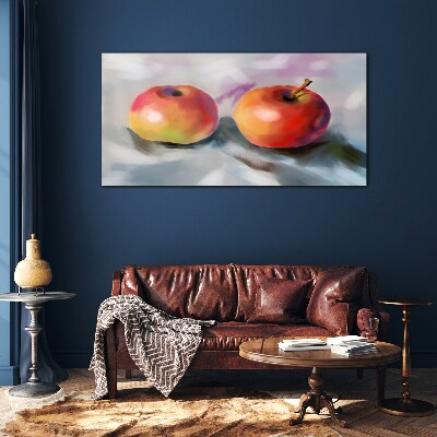 Juicy apples on a pastel background Wall art on glass