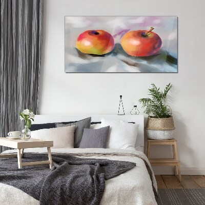 Juicy apples on a pastel background Wall art on glass