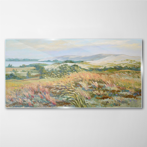 Summer field landscape Glass art print