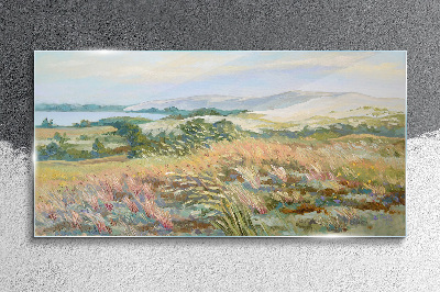 Summer field landscape Glass art print