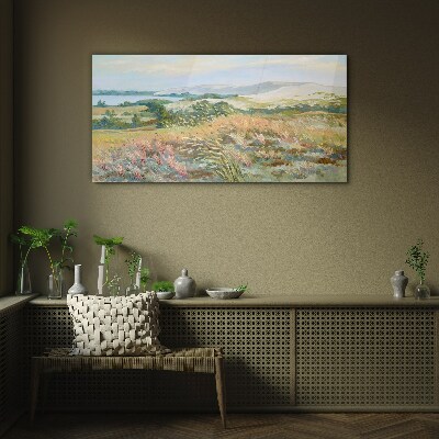 Summer field landscape Glass art print