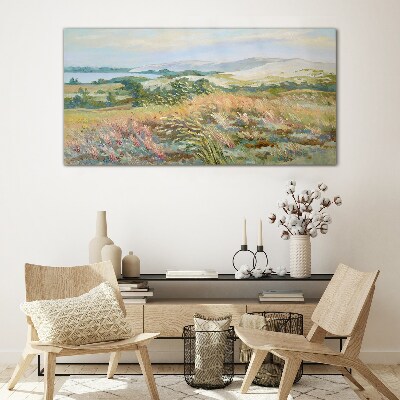 Summer field landscape Glass art print
