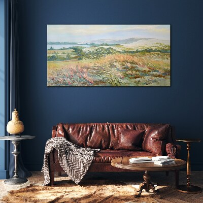 Summer field landscape Glass art print