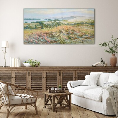 Summer field landscape Glass art print