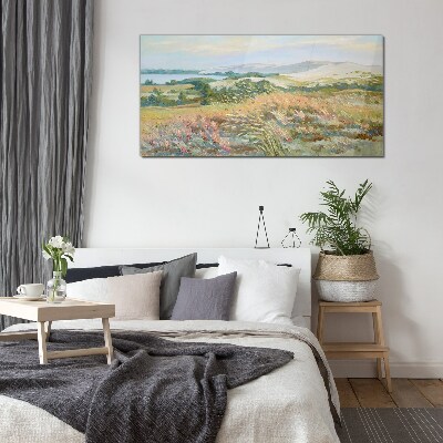 Summer field landscape Glass art print