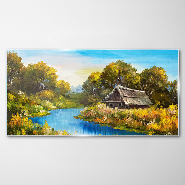 Peaceful rural landscape in summer Wall art on glass