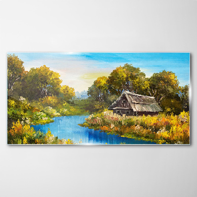 Peaceful rural landscape in summer Wall art on glass