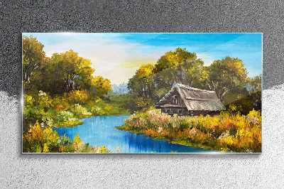 Peaceful rural landscape in summer Wall art on glass