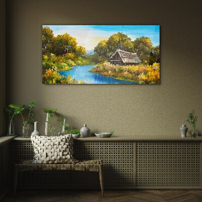 Peaceful rural landscape in summer Wall art on glass