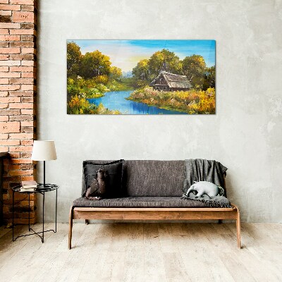 Peaceful rural landscape in summer Wall art on glass
